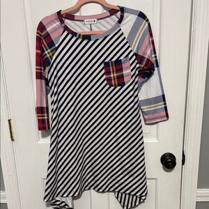 Trendy Striped and Plaid Long Sleeve Top